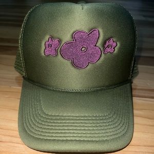 Beacon Threads Olive green Custom hat with Purple embroidered Floral pattern